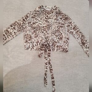 Sheer Leopard Print Tie-Front Blouse